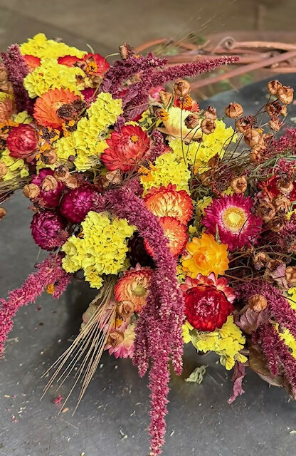 Grapevine wreath with dried flowers