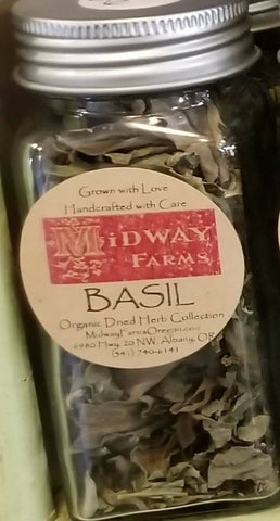 Dried basil glass spice jar