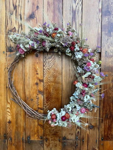 Grapevine wreath with dried flowers
